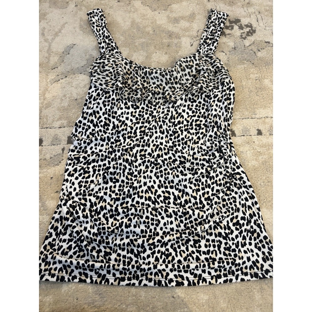 WHBM Ruffle‎ Tank Leopard Print Blouse Size Medium Animal Print Wide Strap